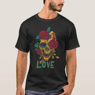 Totenkopfliebe Rote Rose Skelett Vintage-Rosen für T-Shirt