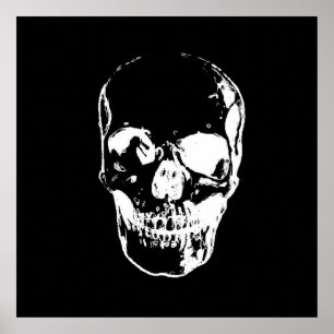 Totenkopfposter - Schwarz-Weiß-Pop-Art, Fantasy-Ku Poster