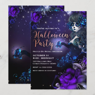 Totenmädchen Lila Blau Halloween-Party Einladung