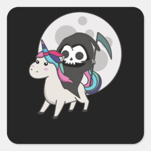 Totenrennen Einhorn Funny Unicorns Mond Quadratischer Aufkleber