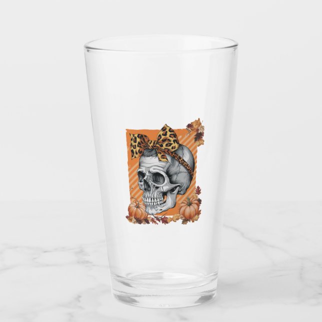 Totenschädel Herbst Bogen Halloween Glas (Vorderseite)