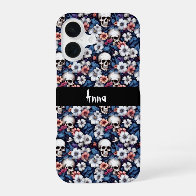 Totenschädel unter Blumen iPhone 16 Hülle (Rückseite)