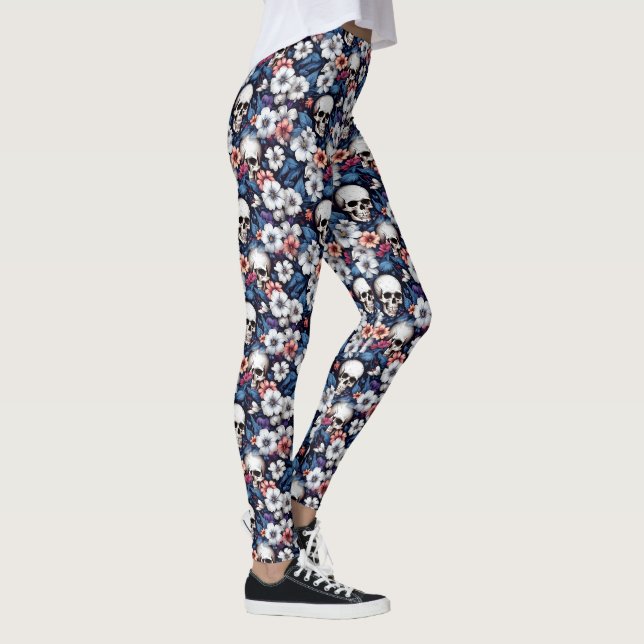 Totenschädel unter Blumen Leggings (Rechts)