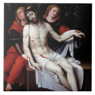 Toter Christus, unterstützt von zwei Engeln (Ribal Fliese