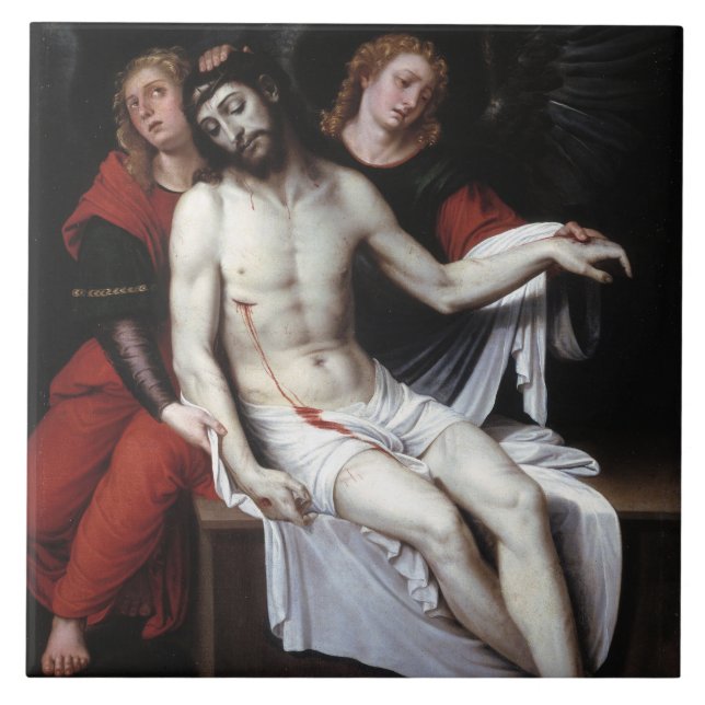 Toter Christus, unterstützt von zwei Engeln (Ribal Fliese (Vorderseite)