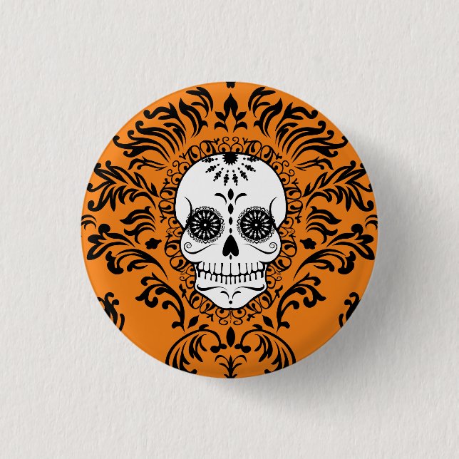 Toter Damast - Chic-Zuckerschädel-Knopf-Button Button (Vorderseite)