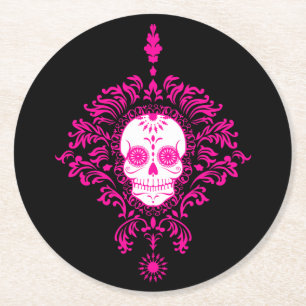 Toter Damast - Chic-Zuckerschädel-Untersetzer Runder Pappuntersetzer