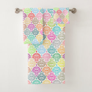 Toter Damast-festliches buntes Badhandtuch Set