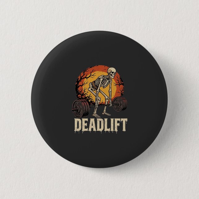 Toter-Heben-Skelett-Halloween-Gym-Workout-Design Button (Vorderseite)