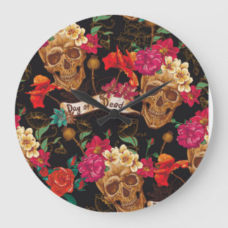 Toter Hintergrund der Schädelhaufen Blume Große Wanduhr