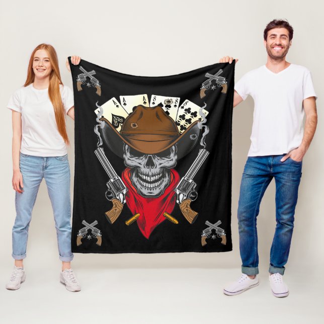 Toter Mann Hand Cowboy Schädel Crossed Guns Fleecedecke (Beispiel)
