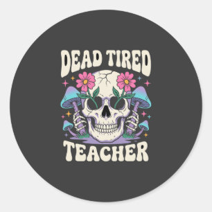 Toter müder Lehrer Totenkopf Pilz Halloween-Grafik Runder Aufkleber