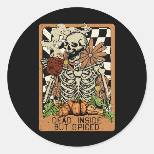 Totes, aber scharfes Skelett Groovy Halloween m Runder Aufkleber