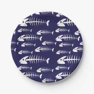 Totes Fischskelett Weiße Knochen Angler Humor Pappteller