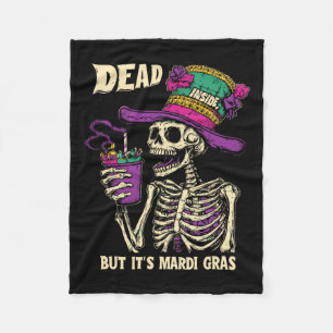 Totes Innen, aber es ist Mardi Gras Funny Skeleton Fleecedecke