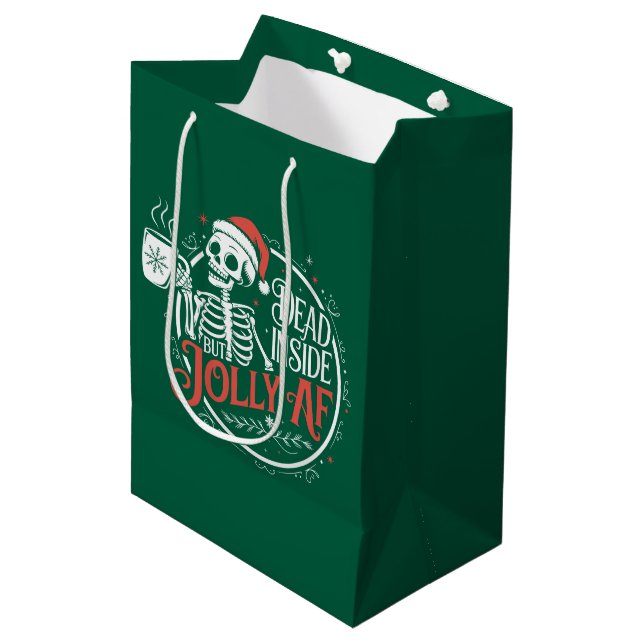 Totes Innen, aber Jolly Af Skull Weihnachtsmann Xm Mittlere Geschenktüte (Vorderseite Schrägansicht)