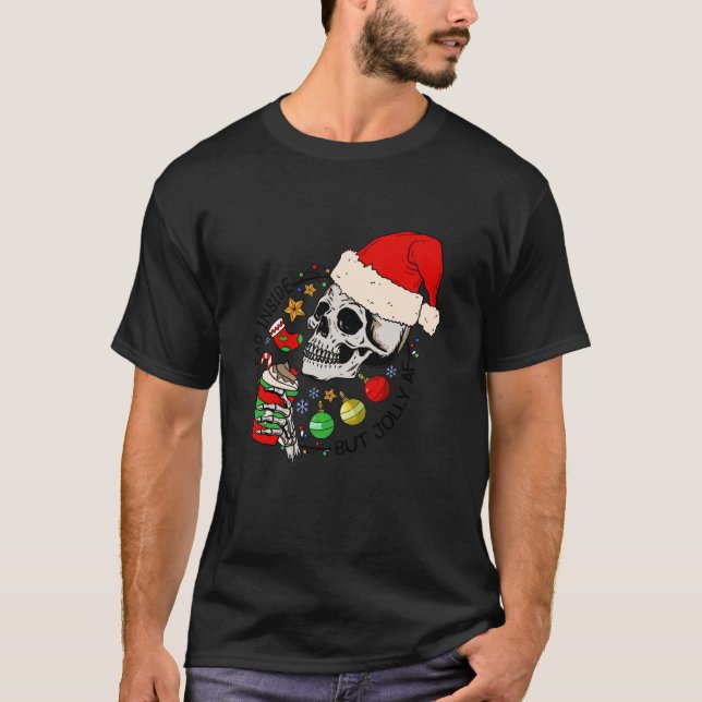 Totes Inside Aber Jolly AF Funny Skeleton Weihnach T-Shirt (Vorderseite)