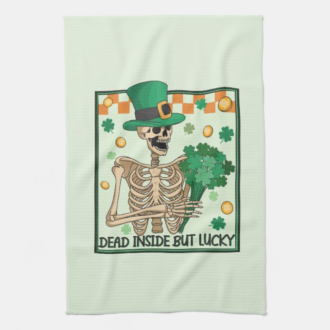 Totes Inside aber Lucky St Patricks Geschirrtuch (Vertikal)