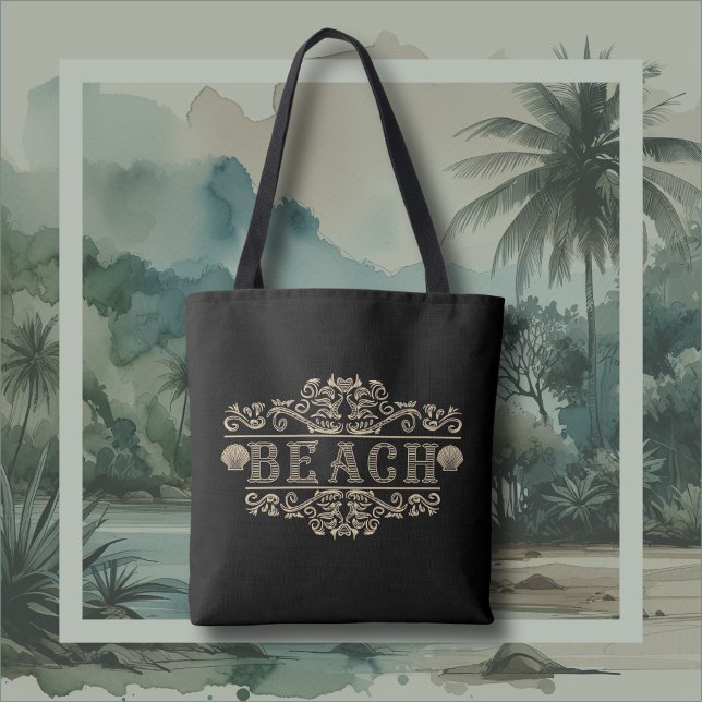 Tottbeutel für Vintage Strandlogos in Schwarz und  (Vintage Beach)