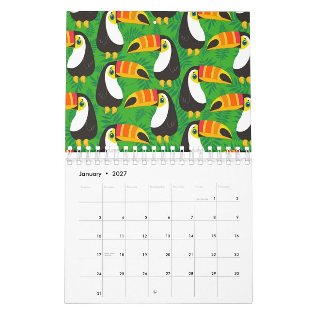 Toucan Bird Beak Green Blätter Tropical Animals Kalender (Jan 2027)