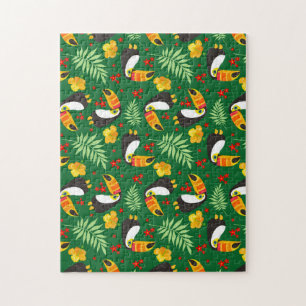 Toucan Bird Green Blätter Orange Red Blume Puzzle