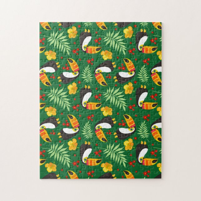 Toucan Bird Green Blätter Orange Red Blume Puzzle (Vertikal)