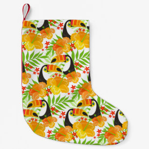 Toucan Bird Orange Flowers Green Leaves Tropical Kleiner Weihnachtsstrumpf