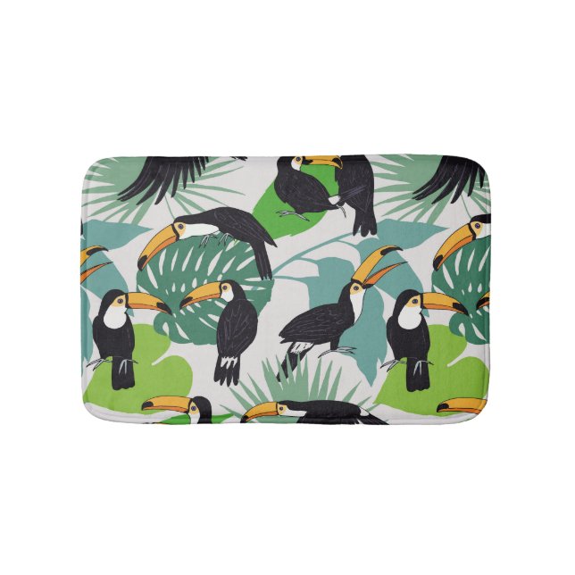 Toucan Bird: Palm Blätter Pattern Badematte (Vorderseite)