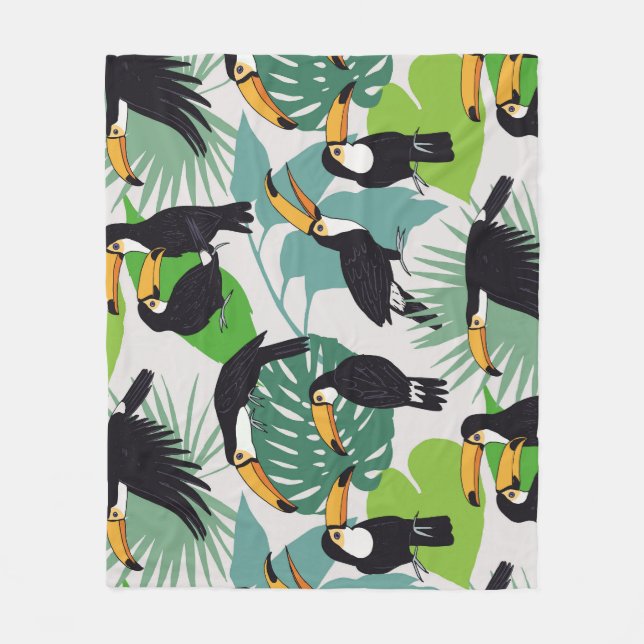 Toucan Bird: Palm Blätter Pattern Fleecedecke (Vorderseite)