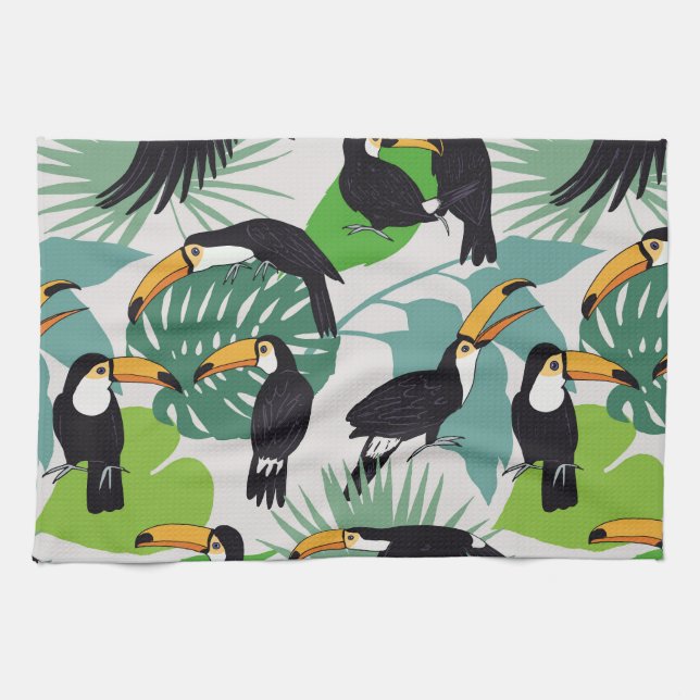 Toucan Bird: Palm Blätter Pattern Geschirrtuch (Horizontal)