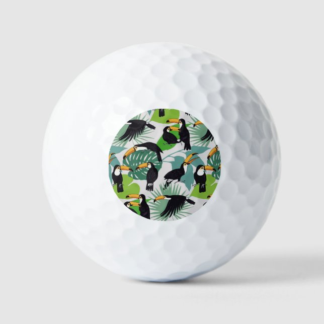 Toucan Bird: Palm Blätter Pattern Golfball (Vorderseite)