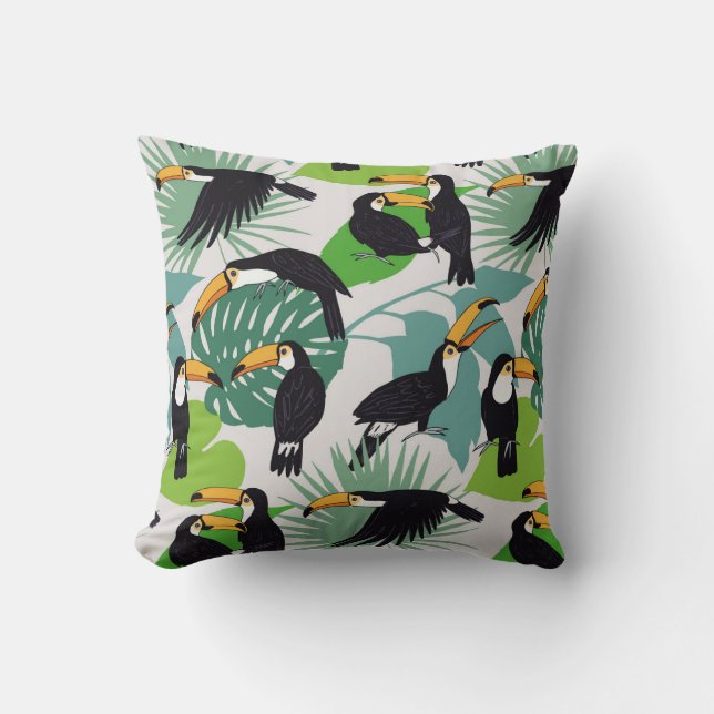 Toucan Bird: Palm Blätter Pattern Kissen (Vorderseite)