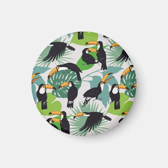 Toucan Bird: Palm Blätter Pattern Magnet (Vorne)