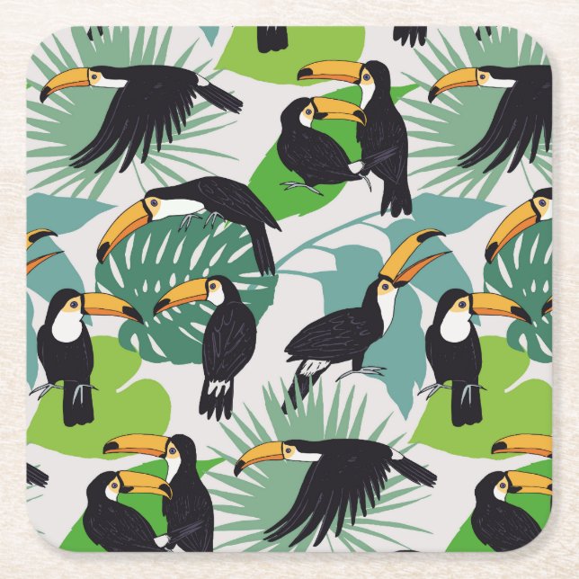 Toucan Bird: Palm Blätter Pattern Rechteckiger Pappuntersetzer (Vorderseite)