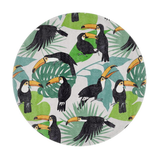 Toucan Bird: Palm Blätter Pattern Schneidebrett (Vorderseite)