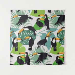 Toucan Bird: Palm Blätter Pattern Wandteppich