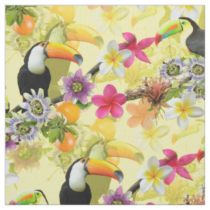 Toucan Birds, Passion Blume, Plumeria Tropical F Stoff