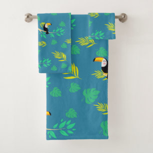 Toucan Blue und Green Tropenwald Badhandtuch Set