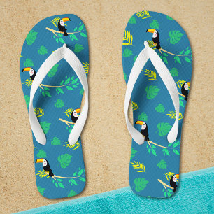Toucan Blue und Green Tropenwald Flip Flops