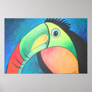 Toucan Childlike Cartoon Painting Poster