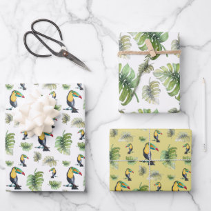 Toucan Exotic Monstera Aquarellbilder Geschenkpapier Set