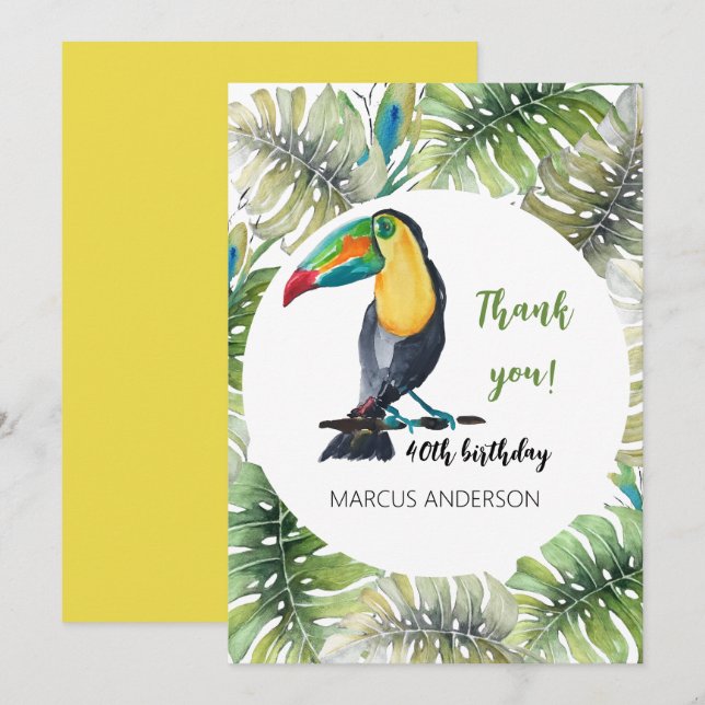 Toucan Exotic Watercolor Illustration Dankeskarte (Vorne/Hinten)