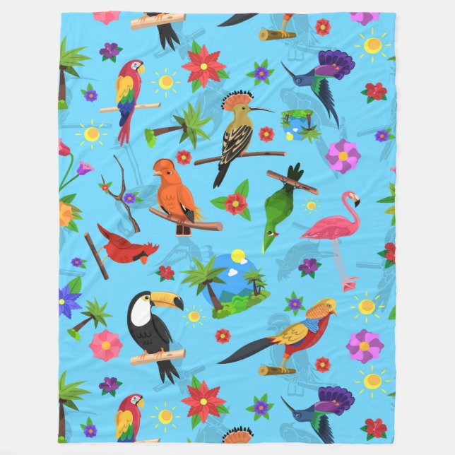 Toucan Flamingo und Arara nahtlose Vogelmuster Fleecedecke (Vorderseite)
