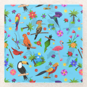 Toucan Flamingo und Arara nahtlose Vogelmuster Glasuntersetzer