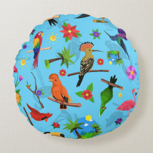 Toucan Flamingo und Arara nahtlose Vogelmuster Rundes Kissen