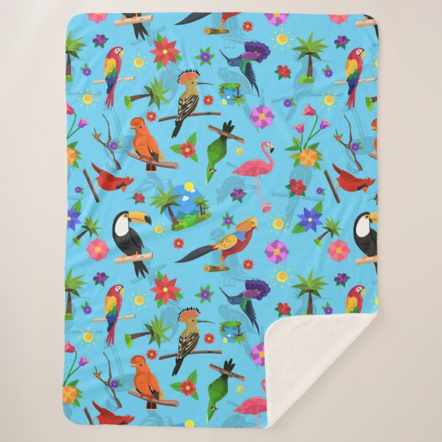 Toucan Flamingo und Arara nahtlose Vogelmuster Sherpadecke (Vorderseite)