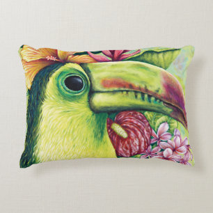 Toucan Green Tropical Hawaiian Art Accent Kissen