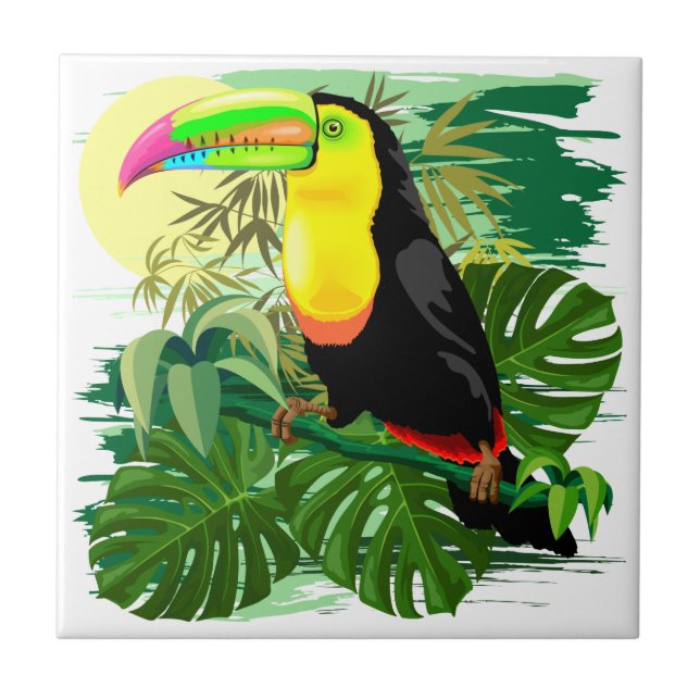 Toucan in grünem Amazonas-Gebiet Regenwald Fliese (Vorderseite)