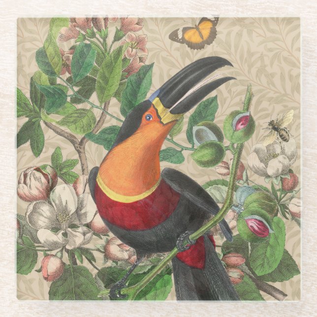 Toucan Jungle Tropical Bird Beautiful Antique Glasuntersetzer (Vorderseite)