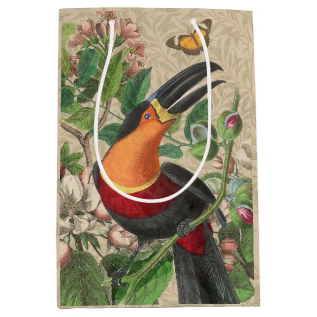 Toucan Jungle Tropical Bird Beautiful Antique Mittlere Geschenktüte (Vorderseite)